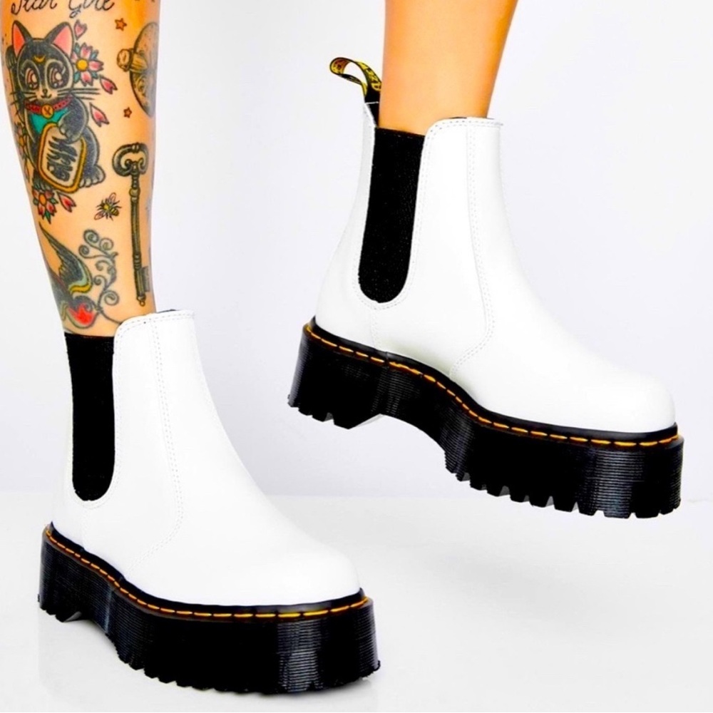 Dr. Martens White Ankle Boots with Black Soles